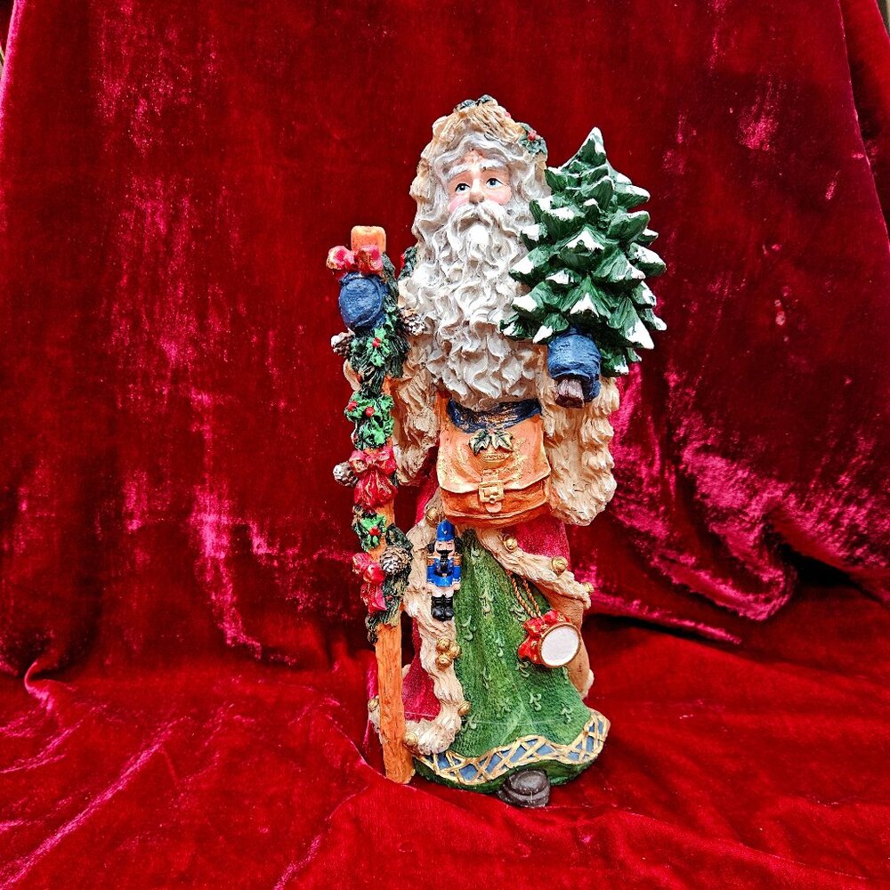 Santa With Christmas Tree Resin Tall